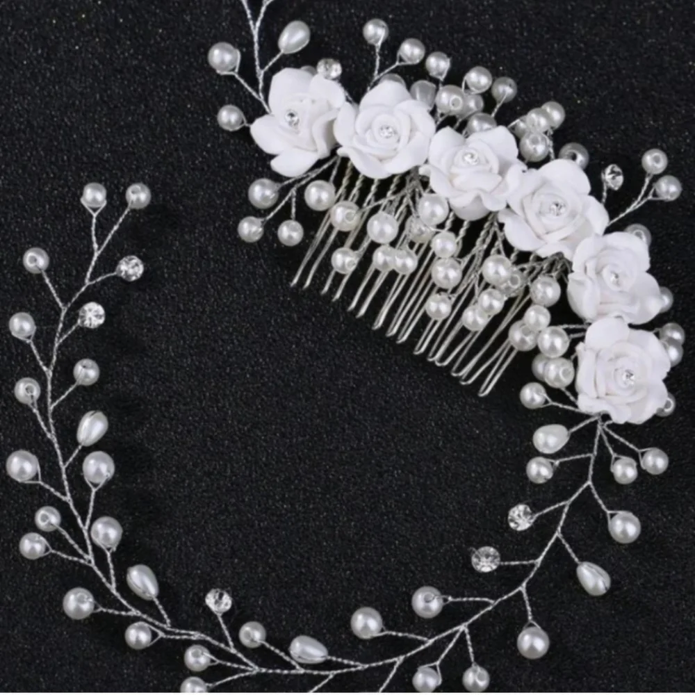 Bridal wedding hair accessory headband crown white roses and Rhinestones